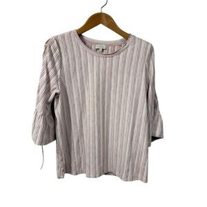 Lucky Brand Womens Red Striped Top Stitched Arms 3/4 Bell Sleeve Blouse Size XL